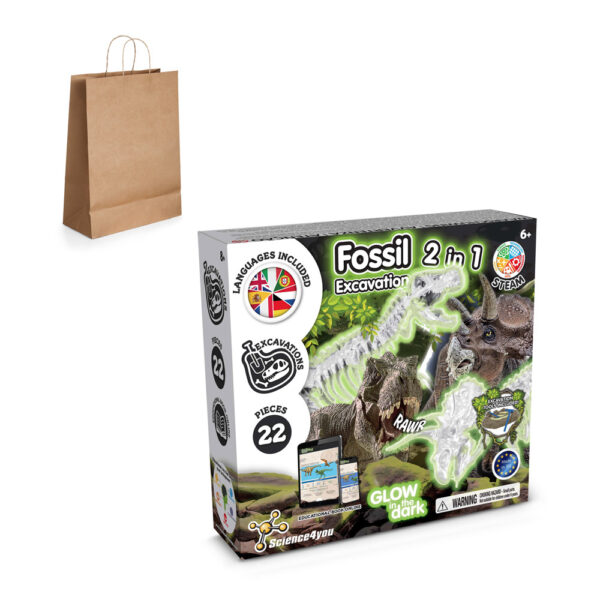 2 in 1 Fossil Excavation Kit III. Jeu éducatif livré avec un sac cadeau en papier kraft (115 g/m²)