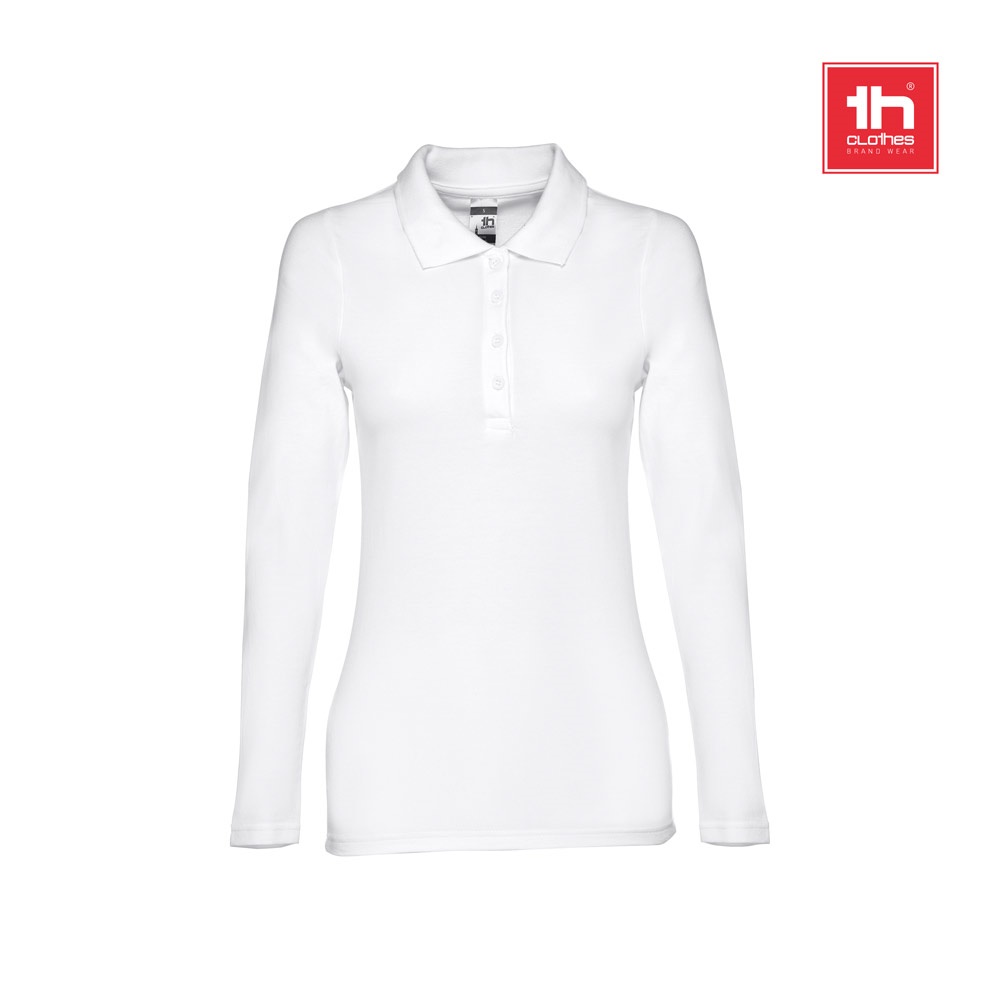 THC BERN WOMEN WH. Polo à manches longues pour femmes en coton cardé