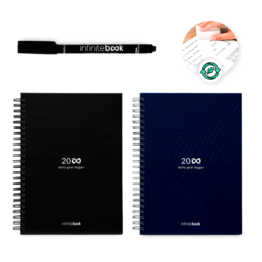STARTER KIT INFINITE PLANNER A5. Le set comprend un "infinite diary", un kit de nettoyage, un marqueur et un porte-marqueur