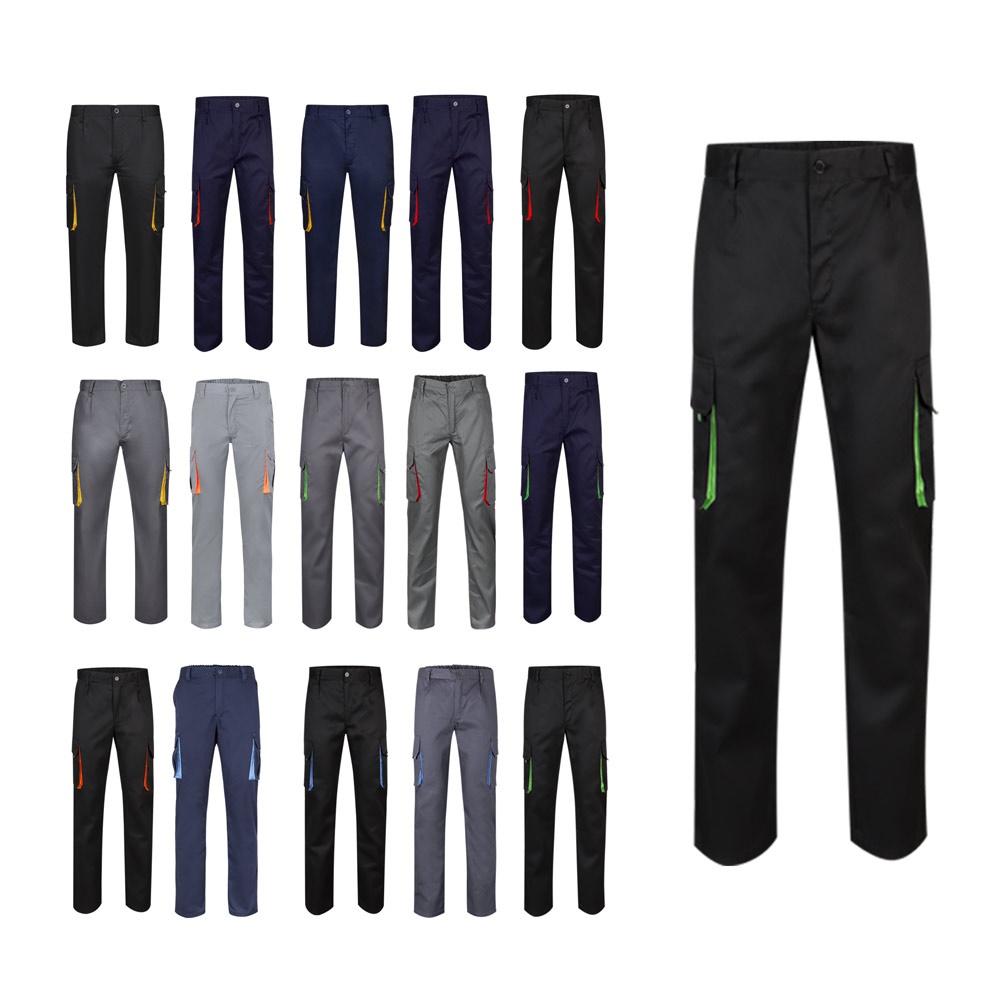 VL HYPNOS. Pantalon sergé, bicolore, multipoches (200g/m²), en coton (35%) et polyester (65%)