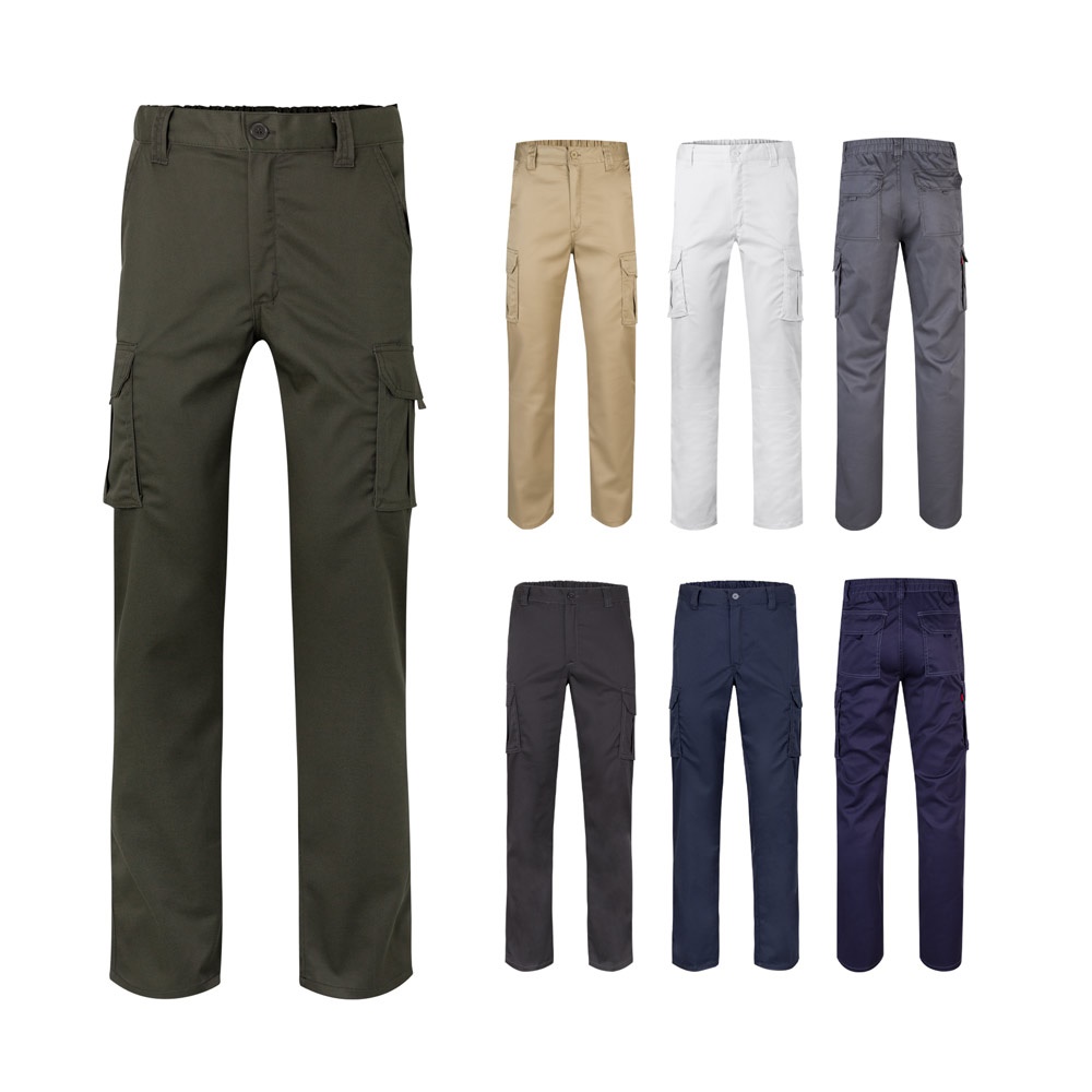 VL PAN. Pantalon stretch, multipoches (290g/m²), en coton (46%), eme (38%) et polyester (16%)