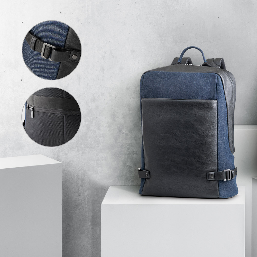 DIVERGENT BACKPACK I. Sac à dos pour ordinateur portable jusqu'à 15.6" en denim et pu