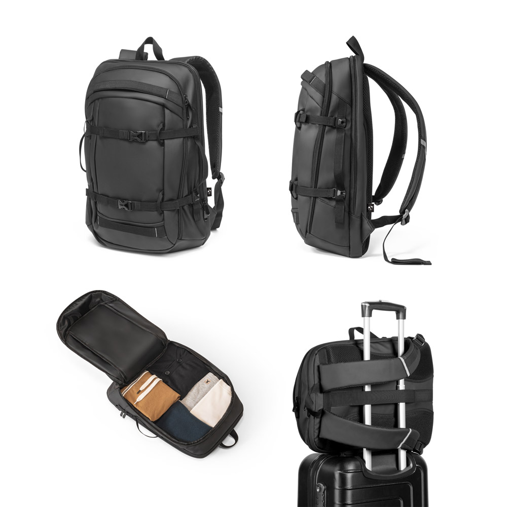 KAMPALA. Sac à dos pour ordinateur portable en polyester recyclé haute densité 900d, avec revêtement imperméable et doublure en polyester recyclé 210d 17'3"