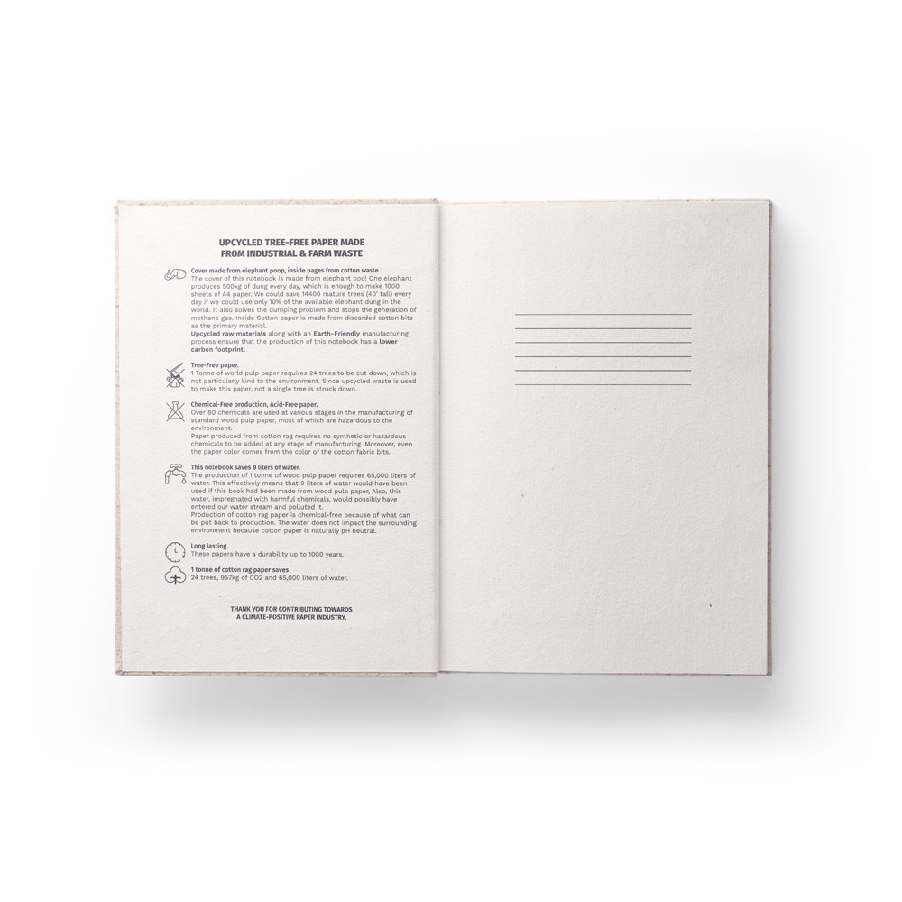 ORGANIC RIGID. Bloc-notes a5 avec couverture rigide fabriquée à partir de matière organique d'éléphant (80%) – Image 3