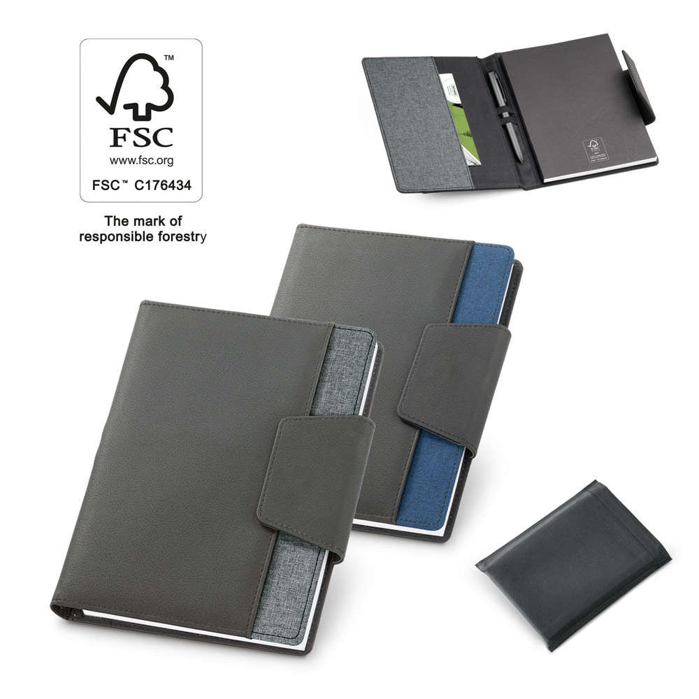 RUSSEL. Couverture en pu et tissu polyester avec bloc-notes a5 avec pages unies