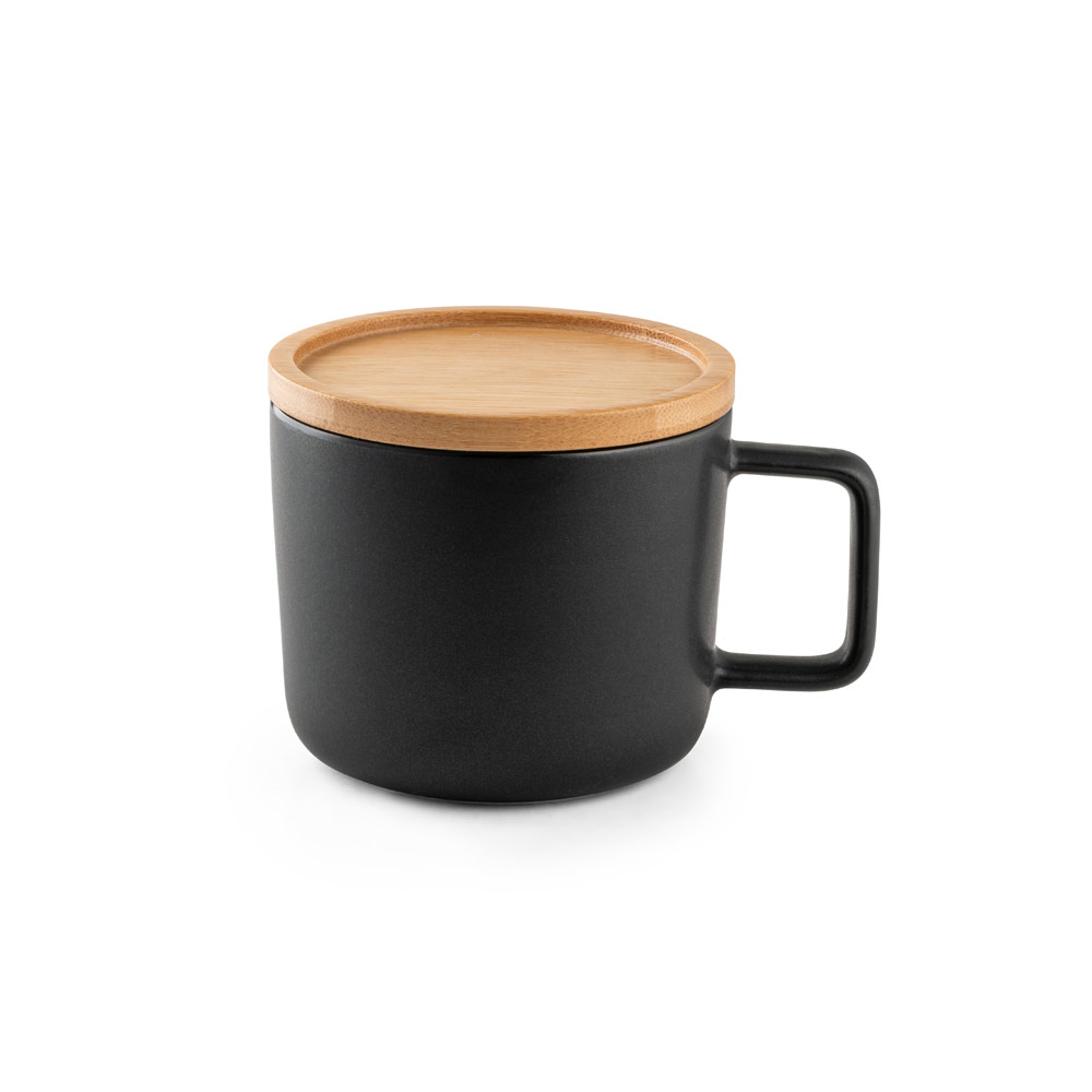 FANGIO. Tasse en céramique 220 ml avec couvercle et base en bambou – Image 2