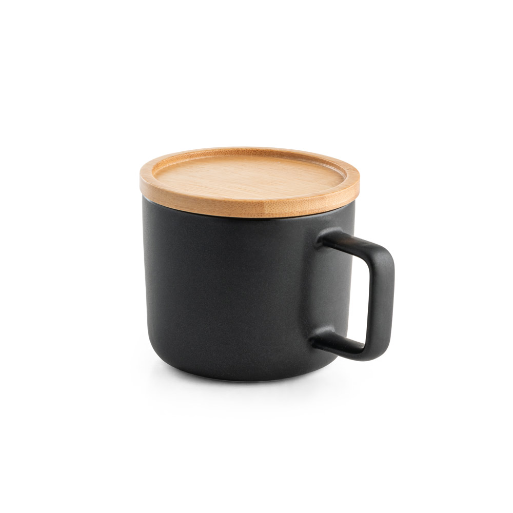 FANGIO. Tasse en céramique 220 ml avec couvercle et base en bambou – Image 4