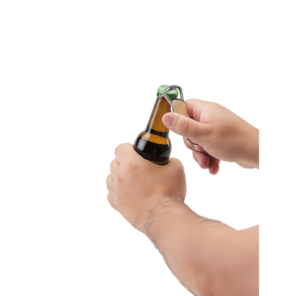 MEEKO. Porte-clés en fer de forme ronde en zinc et bambou – Image 4