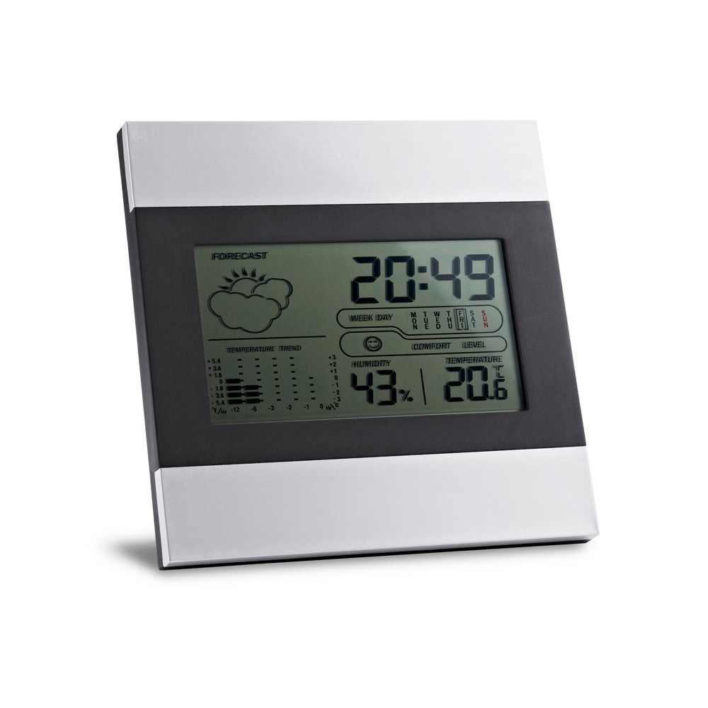 DENE. Station météo de bureau avec écran lcd en aluminium et abs