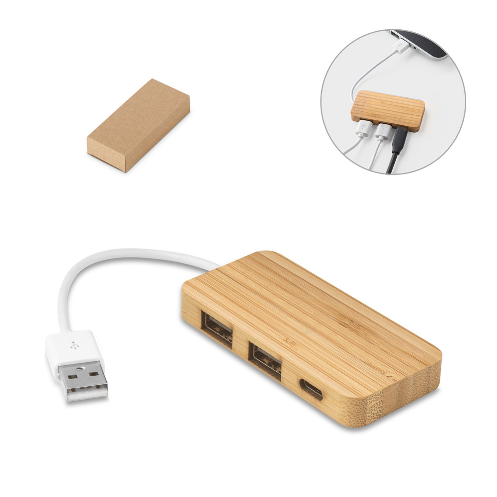 MOSER. Hub avec 2 ports usb-a et 1 usb-c en bambou