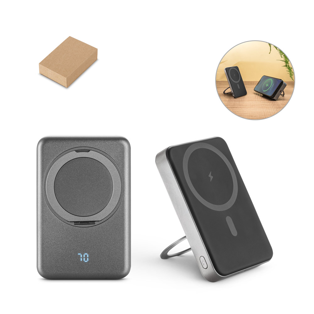 WARSHEL 10. Batterie nomade magnétique de 10 000 mah avec chargeur sans fil ultrarapide de 15 w en abs recyclé (100 % rabs) avec support