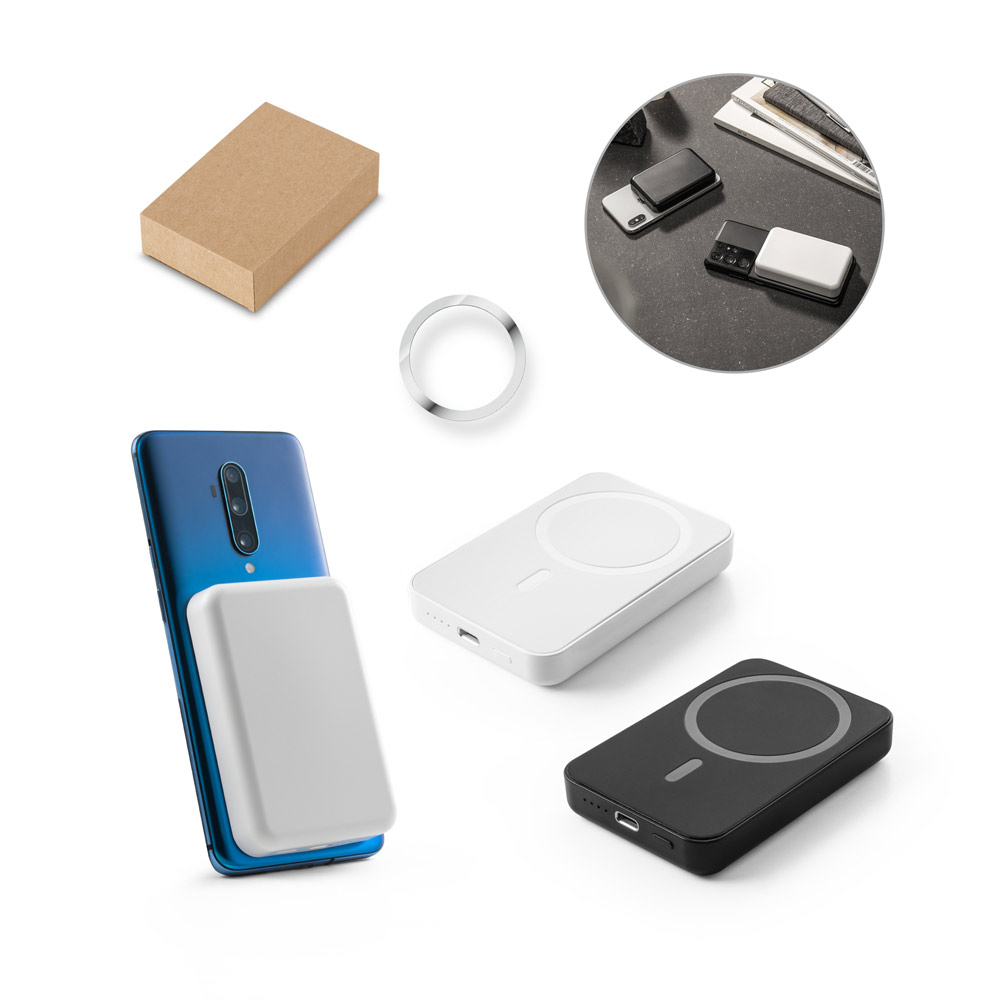 AMPERE 5. Batterie nomade magnétique de 5 000 mah avec chargeur sans fil ultrarapide de 15 w en abs recyclé (100 % rabs)