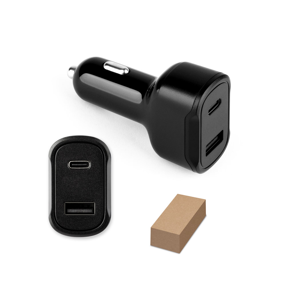 DIRAC. Adaptateur allume-cigare avec port usb-a 18w et usb-c 20w en abs recyclé (100 % rabs)