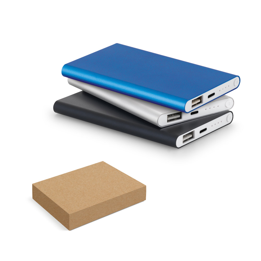 MARCET. Power bank slim de 4 000 mah en abs recyclé (70 % rabs) et aluminium recyclé (30 % ral)