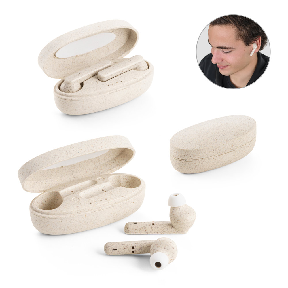 FOURIER. Écouteurs sans fil avec autonomie de 3 heures en fibre de paille de blé et pp