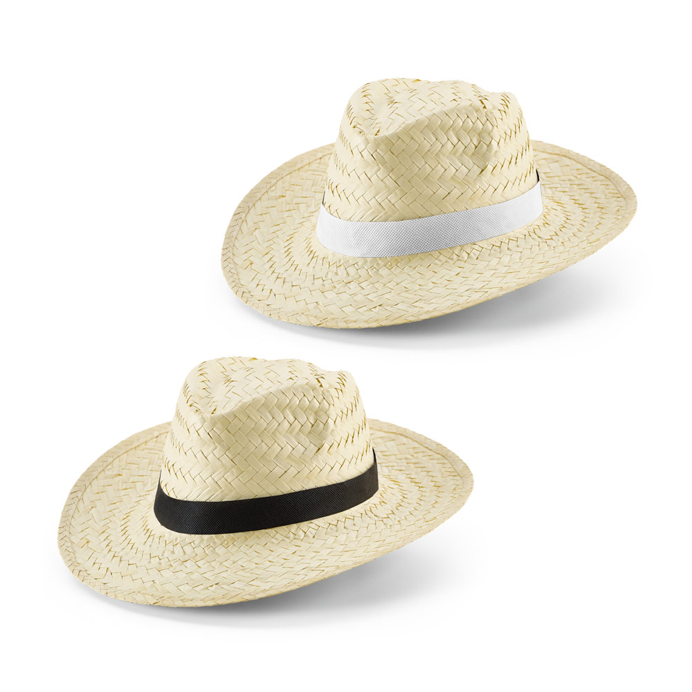 EDWARD POLI. Chapeau de paille naturelle avec bande en polyester