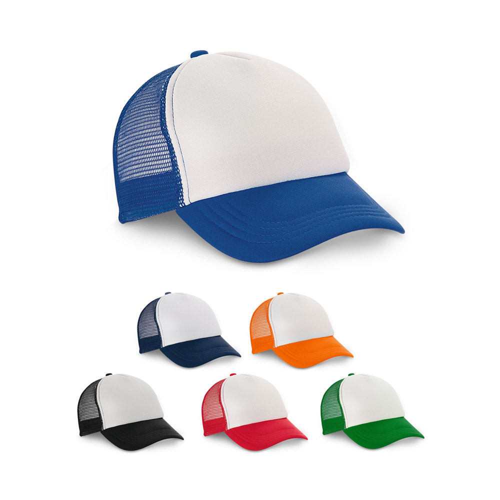 NICOLA. Casquette en polyester et filet (150 g/m²)